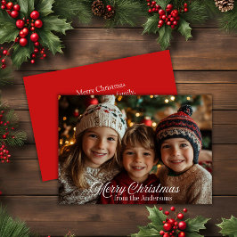 Merry Christmas Classic Script Familiefoto Feestdagenkaart