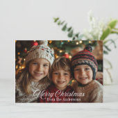 Merry Christmas Classic Script Familiefoto Feestdagenkaart (Staand voorkant)