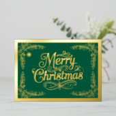 Merry Christmas Classic Script Groen Folie Feestdagenkaart (Staand Voorkant)