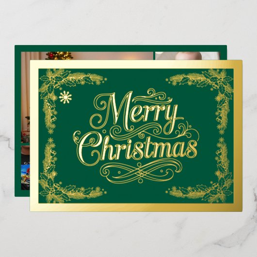 Merry Christmas Classic Script Groen Folie Feestdagenkaart (Voorkant / Achterkant)