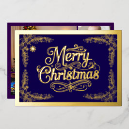 Merry Christmas Classic Script Paarse Folie Feestdagenkaart