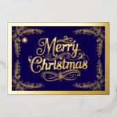 Merry Christmas Classic Script Paarse Folie Feestdagenkaart (Voorkant)