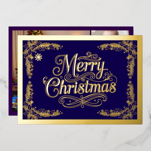 Merry Christmas Classic Script Paarse Folie Feestdagenkaart (Voorkant / Achterkant)