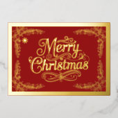 Merry Christmas Classic Script Red Folie Feestdagenkaart (Voorkant)