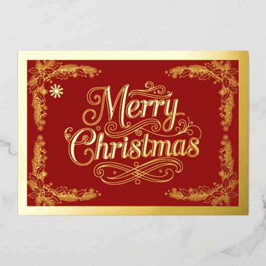 Merry Christmas Classic Script Red Folie Feestdagenkaart (Voorkant)