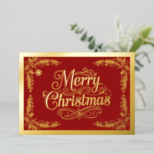 Merry Christmas Classic Script Red Folie Feestdagenkaart (Staand Voorkant)