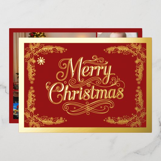 Merry Christmas Classic Script Red Folie Feestdagenkaart (Voorkant / Achterkant)