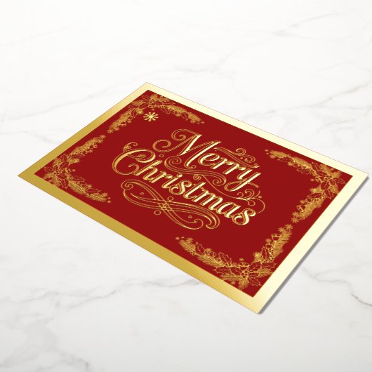 Merry Christmas Classic Script Red Folie Feestdagenkaart (Gedraaid)