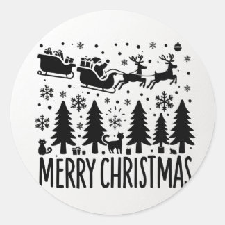 MERRY CHRISTMAS clip art zwart Ronde Sticker