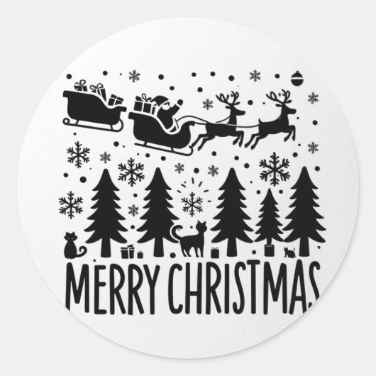 MERRY CHRISTMAS clip art zwart Ronde Sticker (Voorkant)
