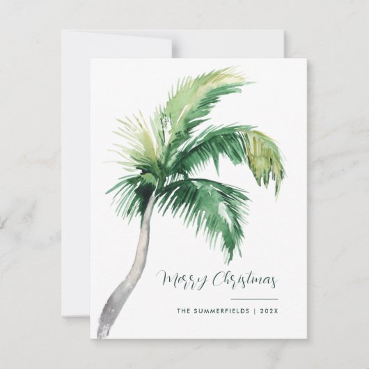 Merry Christmas Coastal Palm Tree Modern Feestdagenkaart (Voorkant)