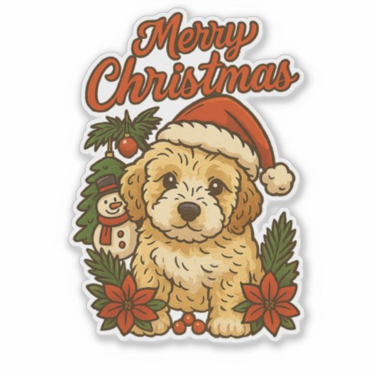 Merry Christmas Cockapoo Design Sticker (Voorkant)