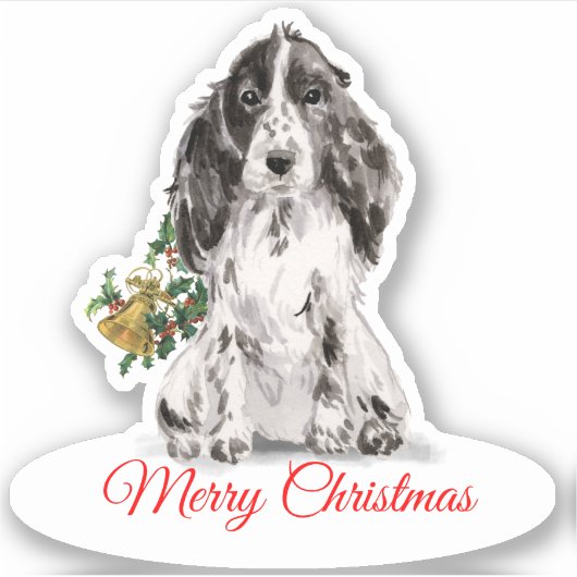 Merry Christmas Cocker Spaniel CustomCut Vinyl Sticker (Voorkant)