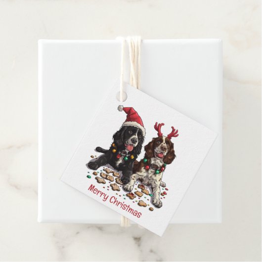 Merry Christmas Cocker Spaniel Dogs Bedankjes Labels (In situ)