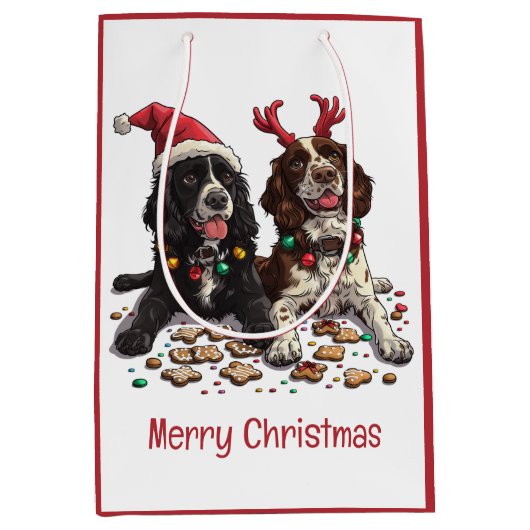 Merry Christmas Cocker Spaniel Dogs Medium Cadeauzakje (Voorkant)