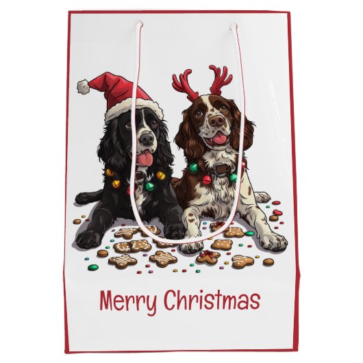 Merry Christmas Cocker Spaniel Dogs Medium Cadeauzakje (Achterkant)