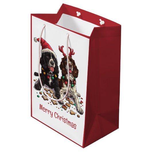 Merry Christmas Cocker Spaniel Dogs Medium Cadeauzakje (Achterkant Gekanteld)