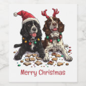 Merry Christmas Cocker Spaniel Dogs Wijn Etiket (Enkel label)