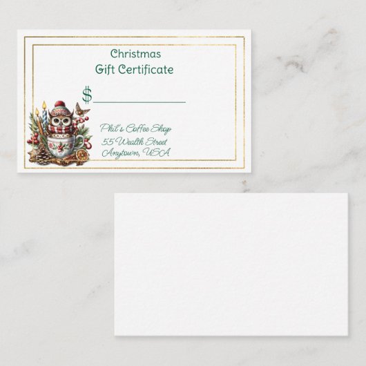 Merry Christmas Coffee Shop Gift Certificate Visitekaartje (Voorkant / Achterkant)