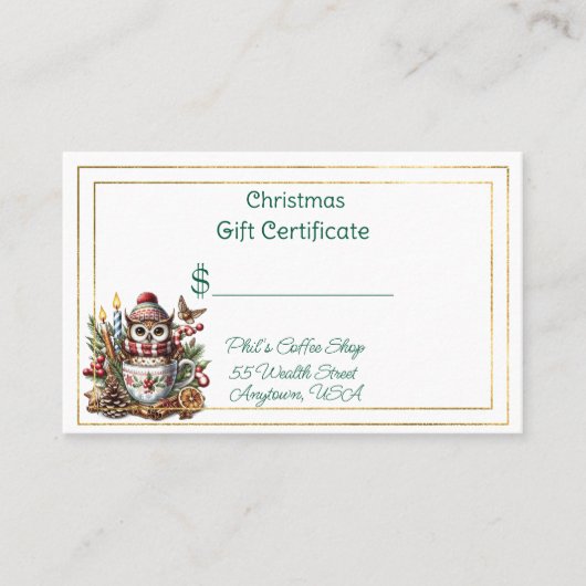 Merry Christmas Coffee Shop Gift Certificate Visitekaartje (Voorkant)