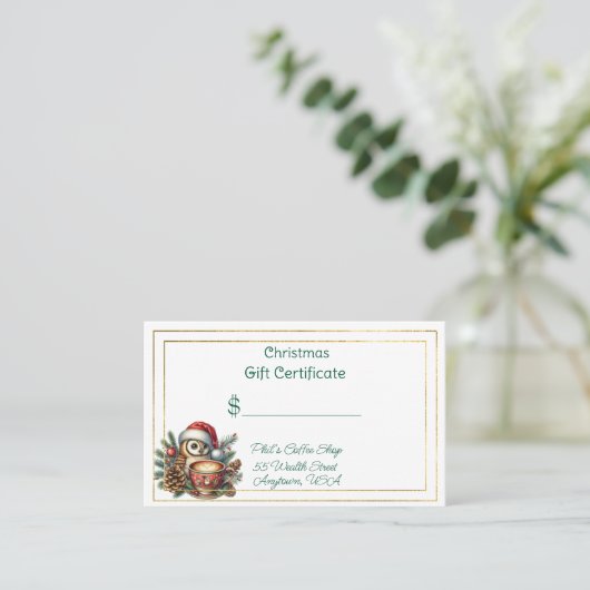 Merry Christmas Coffee Shop Gift Certificate Visitekaartje (Staand voorkant)