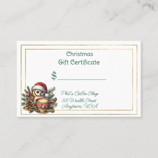 Merry Christmas Coffee Shop Gift Certificate Visitekaartje (Voorkant)