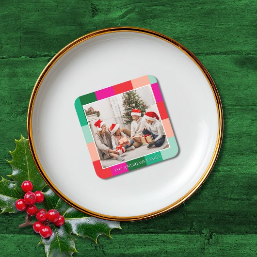 Merry Christmas Color Block Photo Kartonnen Onderzetters