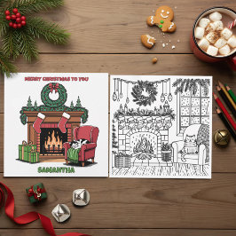 Merry Christmas Color Me Fireplace & Stockings Feestdagenkaart