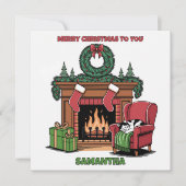 Merry Christmas Color Me Fireplace & Stockings Feestdagenkaart (Voorkant)