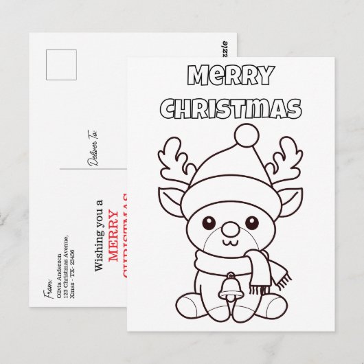 Merry Christmas Color Me Reindeer Briefkaart (Voorkant / Achterkant)