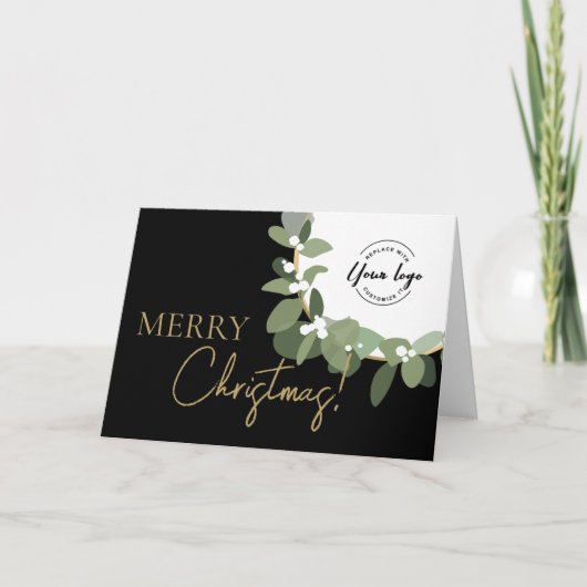 Merry Christmas Company Logo Gold black Custom Feestdagen Kaart (Voorkant)