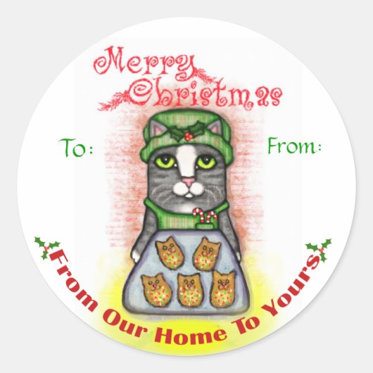 Merry Christmas Cookie Baker Kat Stickers (Voorkant)