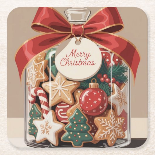 Merry Christmas Cookie Jar Onderzetter Set (Voorkant)