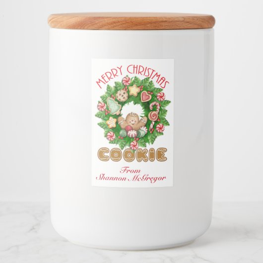 Merry Christmas Cookie Label Voedselcontainer Etiket (Voorkant)