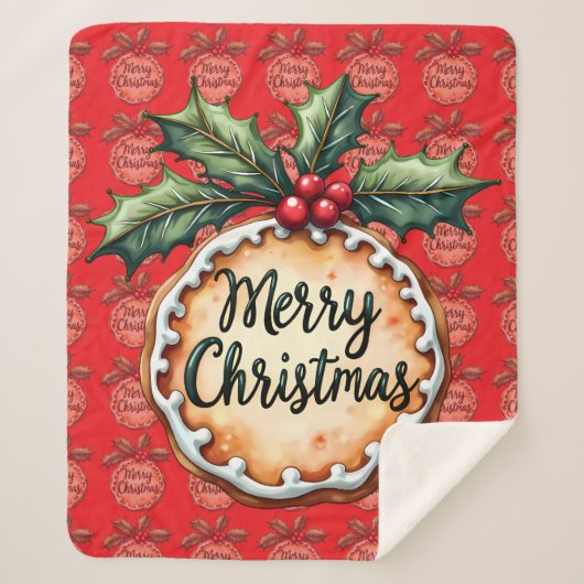 Merry Christmas Cookie with Holly Berries Red Sherpa Deken (Voorkant)