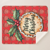 Merry Christmas Cookie with Holly Berries Red Sherpa Deken (Voorkant (horizontaal))