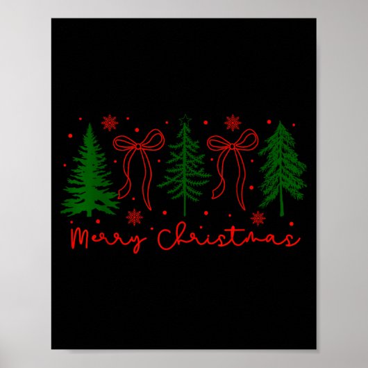 Merry Christmas Coquette Bow And Tree Retro Xmas H Poster (Voorkant)