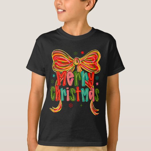 Merry Christmas Coquette Bow Christmas Women Girls T-shirt (Voorkant)