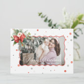 Merry Christmas Coquette Bow, Ribbon Frame 1 Photo Feestdagenkaart (Staand voorkant)