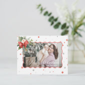 Merry Christmas Coquette Bow, Ribbon Frame 1 Photo Feestdagenkaart (Staand voorkant)