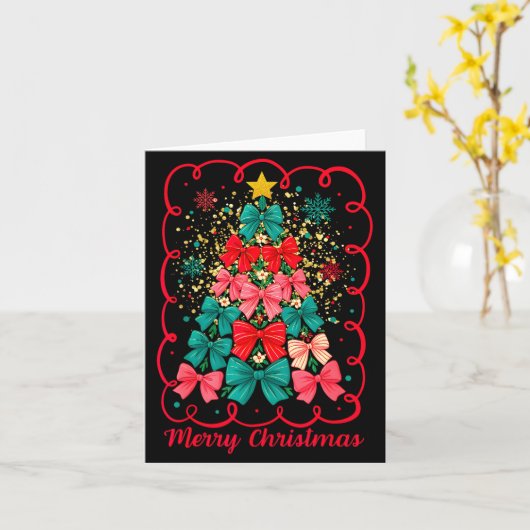 Merry Christmas Coquette Bow Tree Retro Xmas For W Kaart (Gele Bloem)