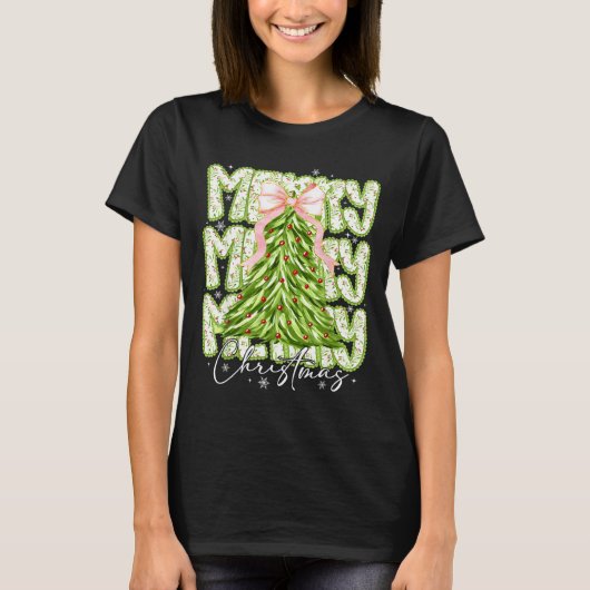 Merry Christmas Coquette Bow Tree Xmas Holiday Gir T-shirt (Voorkant)