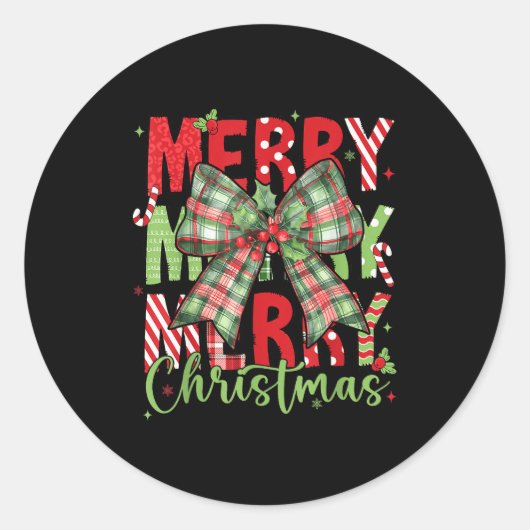 Merry Christmas Coquette Bow Xmas Pajamas Family M Ronde Sticker (Voorkant)
