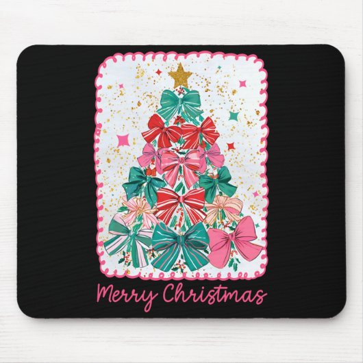 Merry Christmas Coquette Bow Xmas Tree Holiday Gir Muismat (Voorkant)