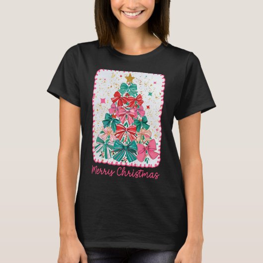 Merry Christmas Coquette Bow Xmas Tree Holiday Gir T-shirt (Voorkant)