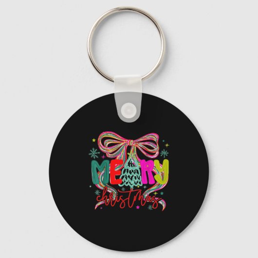 Merry Christmas Coquette Preppy Bow Tree For Woman Sleutelhanger (Voorkant)
