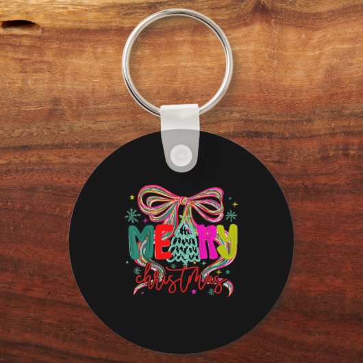 Merry Christmas Coquette Preppy Bow Tree For Woman Sleutelhanger (Voorkant)