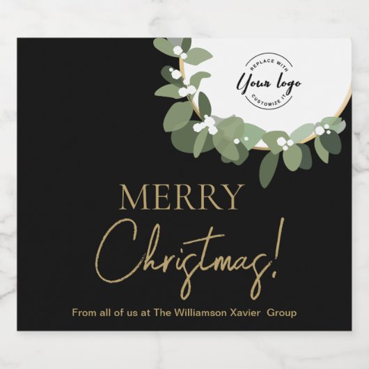 Merry Christmas Corporate logo Krans Vakantie Sparkling Wijnetiket (Enkel label)