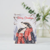 Merry Christmas Couple Badger Illustration Briefkaart (Staand voorkant)