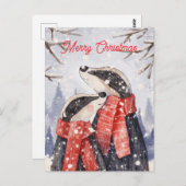 Merry Christmas Couple Badger Illustration Briefkaart (Voorkant / Achterkant)